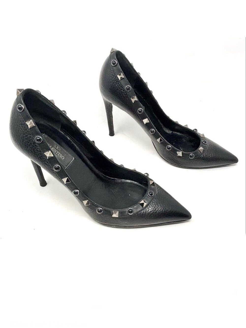 Valentino Garavani Rockstud Pumps Black Leather Studded Heels 37